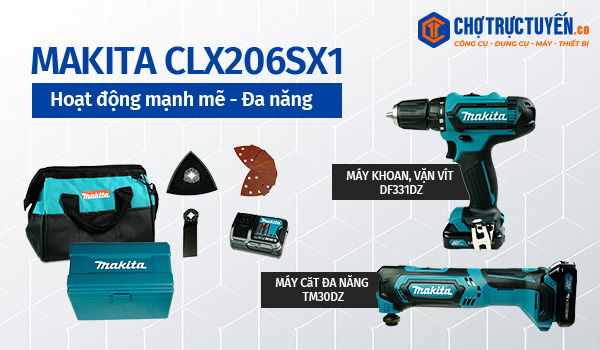 Bộ sản phẩm máy đa năng và máy khoan vặn vít pin 12V Makita CLX206SX - Hoạt động mạnh mẽ - Đa năng