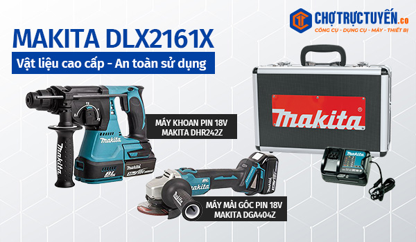Bộ sản phẩm máy khoan đa năng và máy mài góc pin 18V Makita DLX2161X - Vật liệu cao cấp - An toàn sử dụng